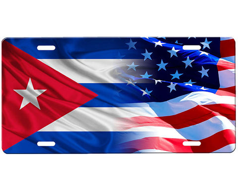 Cuban Flag/American Flag License Plate