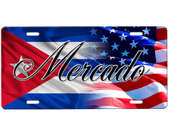 Cuban Flag/American Flag License Plate
