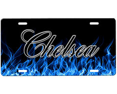 Blue Flames License Plate