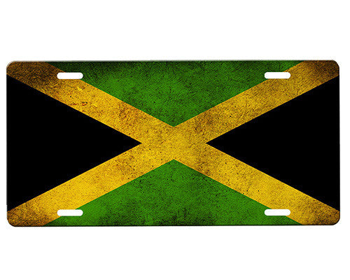 Jamaican American Flag License Plate Frame – Gold & Jamaica Flag Colors, Metal
