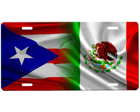 Mexican Flag/ Puerto Rican Flag License Plate