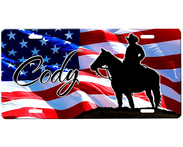 Cowboy American Flag License Plate