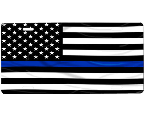 Thin Blue Line American Flag License Plate