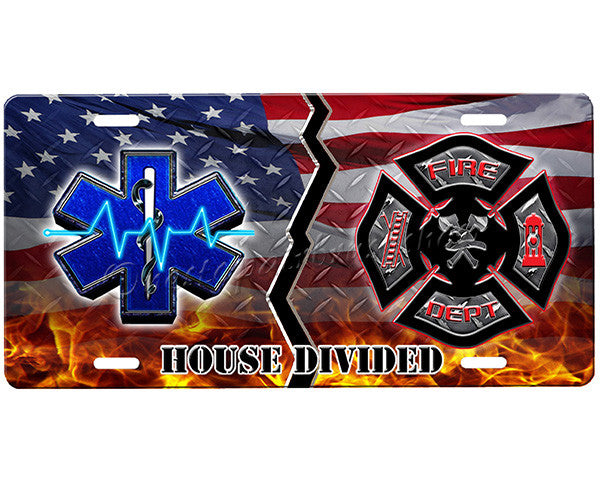 House Divided License Plate-Firefighter/EMT License Plate